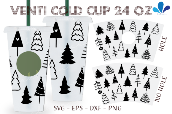 Doodle Christmas Tree Venti Cup SVG Wrap