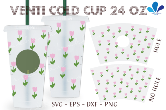 Doodle Seamless Tulip Venti Cup SVG Wrap