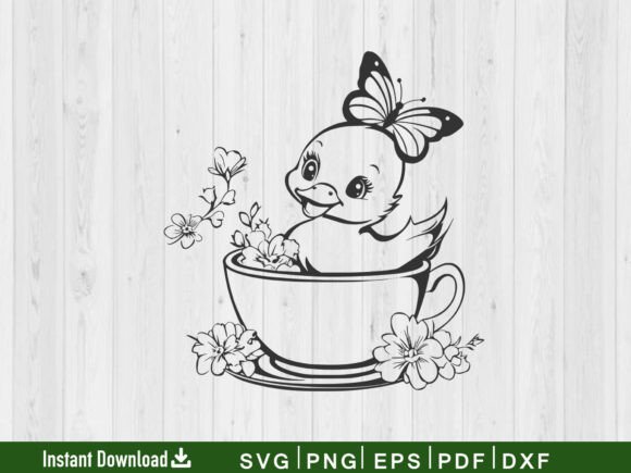 Duck with Flowers Svg Vector Silhouette