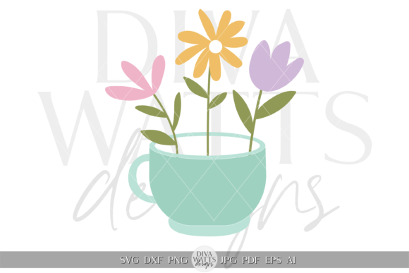 Flower in Tea Cup Clipart SVG