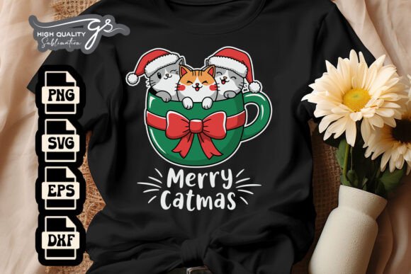 Merry Catmas in Marshmallow Cup SVG