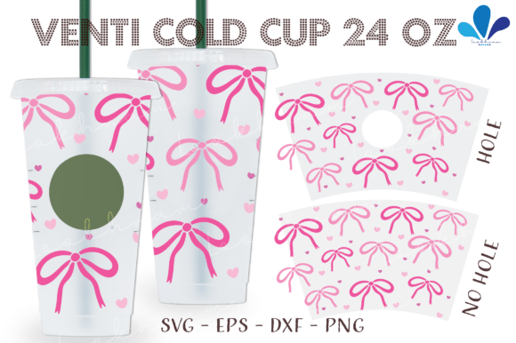 Pink Ribbon Bow Heart Venti Cup SVG Wrap