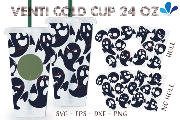 Seamless Cute Simple Ghost Venti Cup SVG