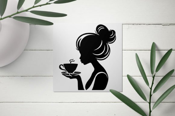 Woman with Coffee Cup Silhouette Svg